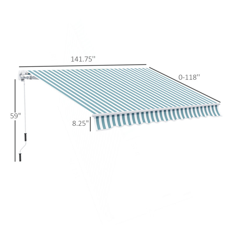 Outsunny 12' X 10' Retractable Awning Patio Awnings Sun Shade Shelter With Manual Crank Handle, 280G/M² UV & Water-Resistant Fabric And Aluminum Frame For Deck, Balcony, Yard