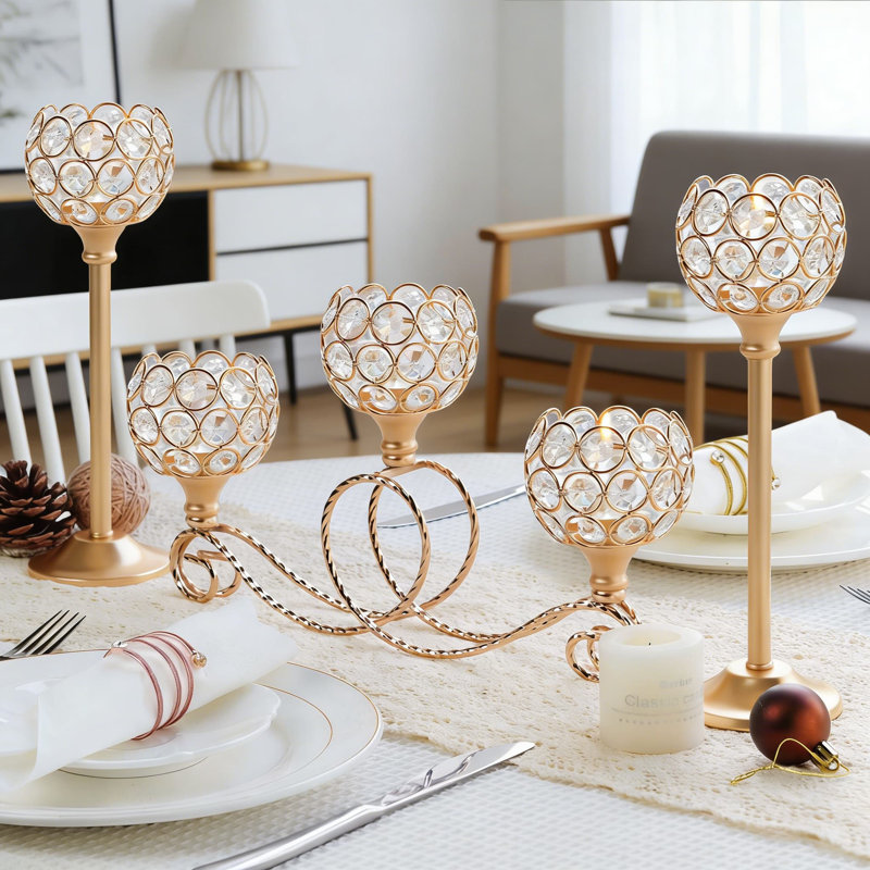 Ensemble de porte-bougie de luxe en cristal et métal, pièce maîtresse élégante pour table de mariage, Noël et décoration intérieure