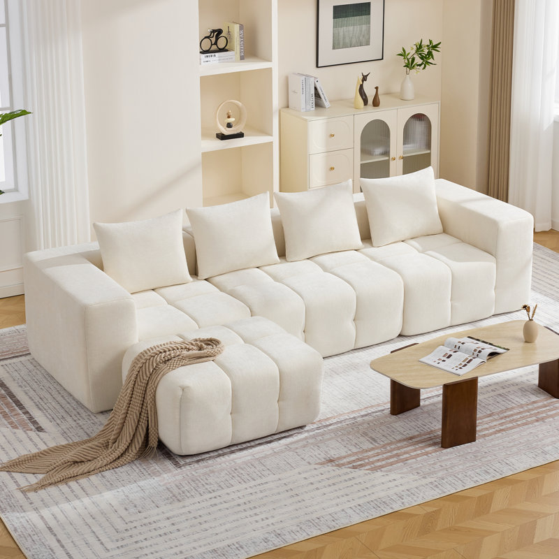 Ensemble de canapé modulaire avec repose-pieds Boneless, Chenille beige, 25" H x 119.3" W x 39.4" D