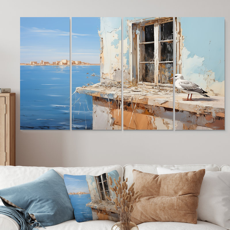 Ensemble de 4 décorations murales Seagulls Perch Horizon II - Fenêtres côtières, H 28 po x l 48 po