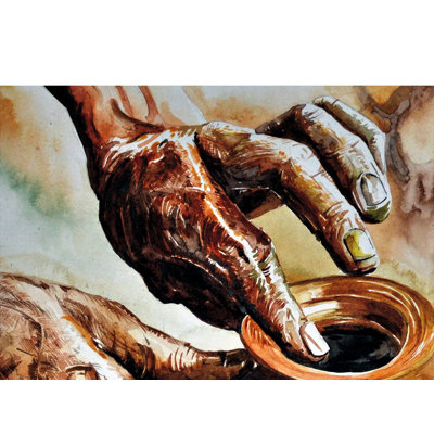 Mains froissées dans la fabrication de pots | Aquarelle sur papier | Par Rajib Agarwal