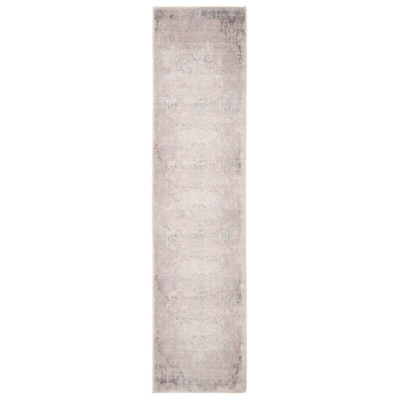 Machine Washable Grey Beige Faded Vintage Style Distressed Living Room Area Rug, Runner 60 x 240 cm