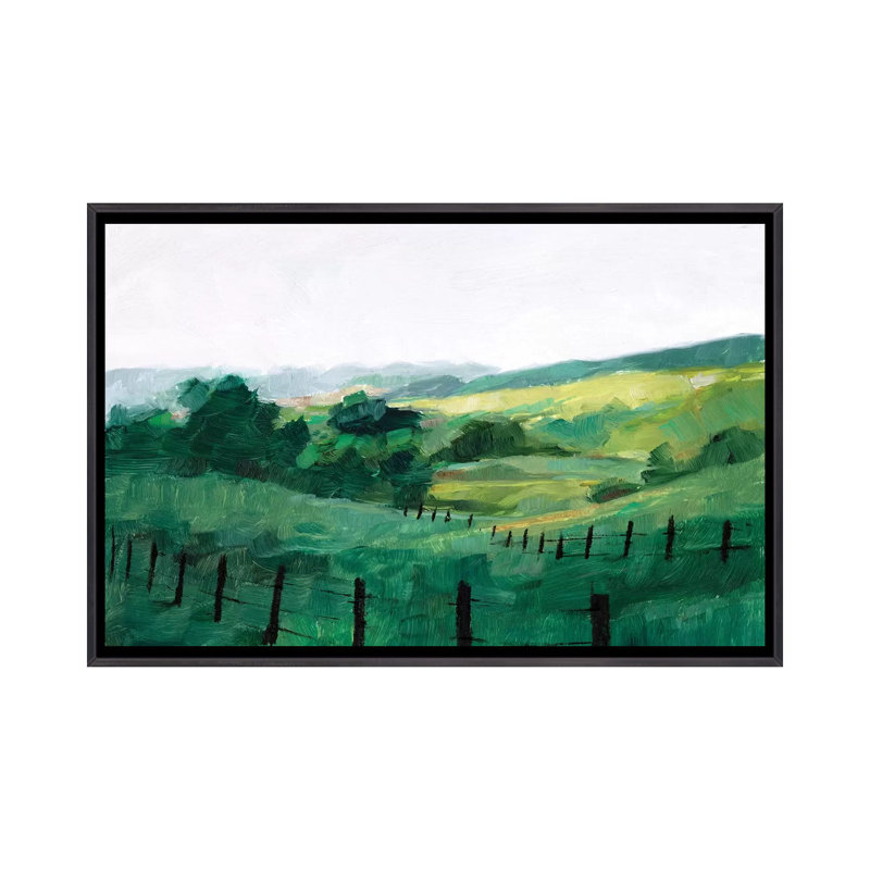 «Fence Line II» par Ethan Harper - reproduction d'art, H 26 po x l 40 po x 1,5 po, Encadrement noir décoloré, Pas de tapis