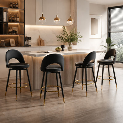 360° Swivel PU Leather Bar Stools with Black Metal Legs & Footrest