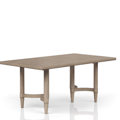 Table de salle à manger à hauteur de comptoir de couleur sable avec piédestal double et base au design transitionnel laineux