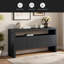 Buffet 4 portes en placage de bois massif minimaliste moderne avec tablette ouverte, grain de bois, console de rangement de grande capacité pour le salon, le couloir et la salle à manger-1766831013-1766831018