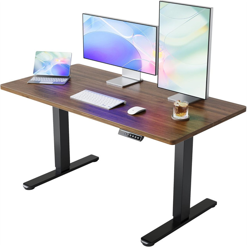 Adjustable Metal Base Computer Desk, Beige/White