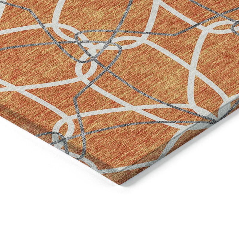 Tapis extérieur lavable à motif géométrique orange et ivoire 3 pi x 5 pi
