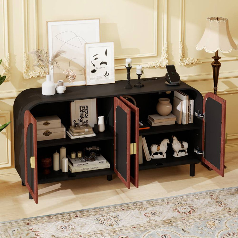 Arched Sideboard Cabinet (Black, Dark Walnut)