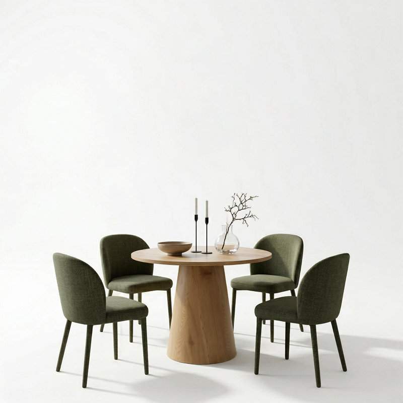 Ensemble de table de salle à manger moderne à piédestal avec chaises rembourrées 35 po Modern, Naturel, Vert