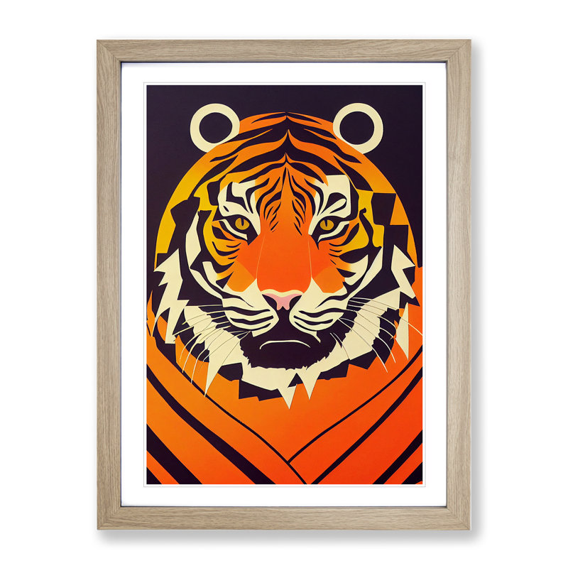 Tiger - Framed Print, 34cm H x 25cm W x 2cm D, Oak