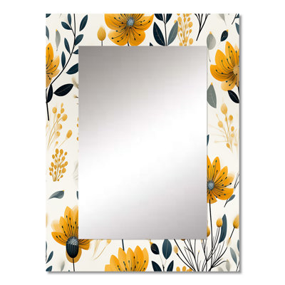 Goltry Scandinavian Charm Floral Pattern - Floral Large Wall Mirror, Floral Unique Mirror, Printed Metal Art