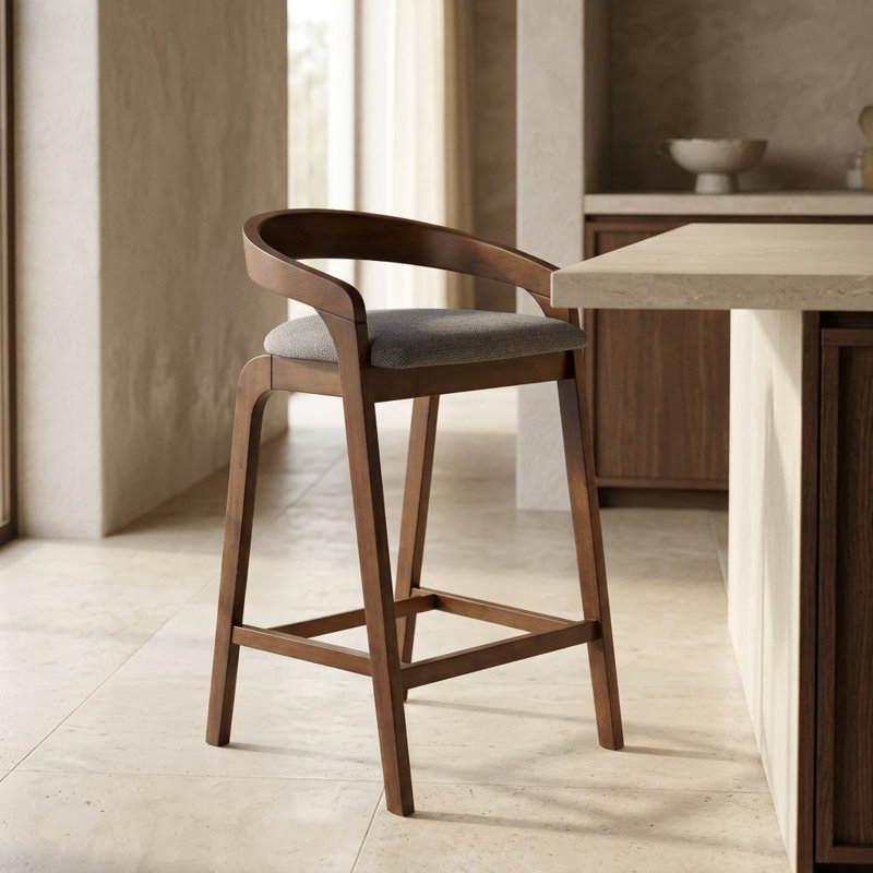 Tabouret de comptoir rembourré 27,36 po Piera, Noyer