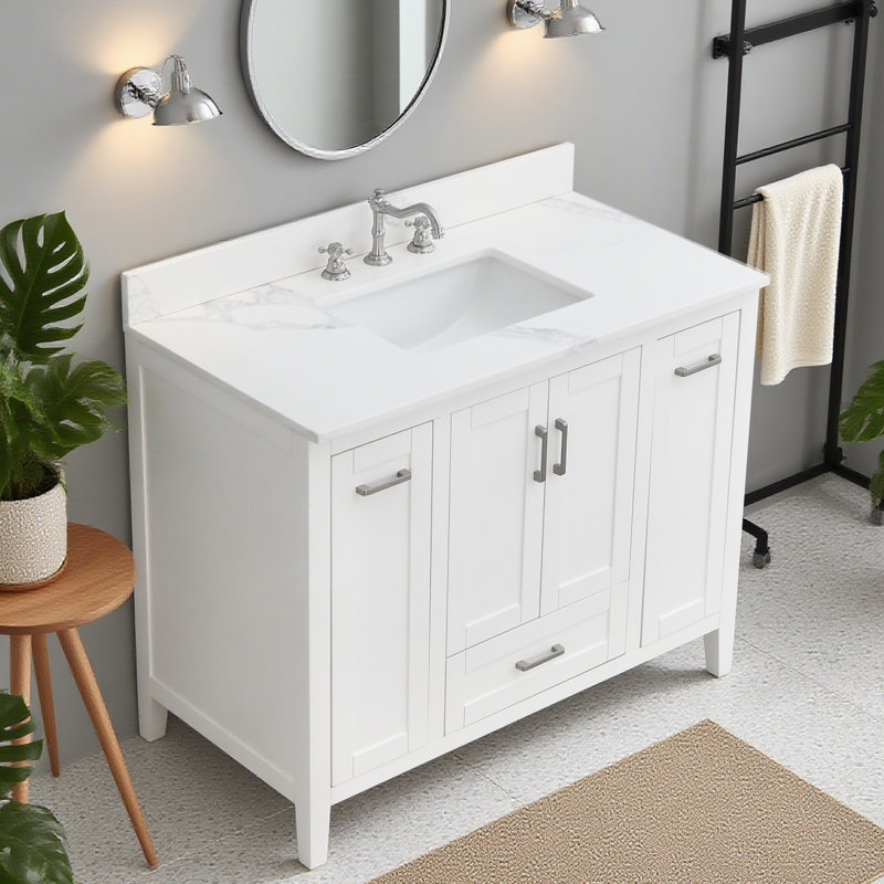 Comptoir de meuble-lavabo en quartz de 42 po avec lavabo encastré et dosseret