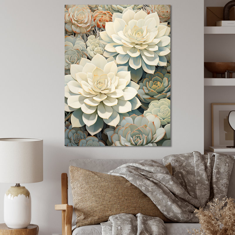 Beige succulent doux Bloom II, Toile tendue, H 32 po x l 24 po x P 1 po