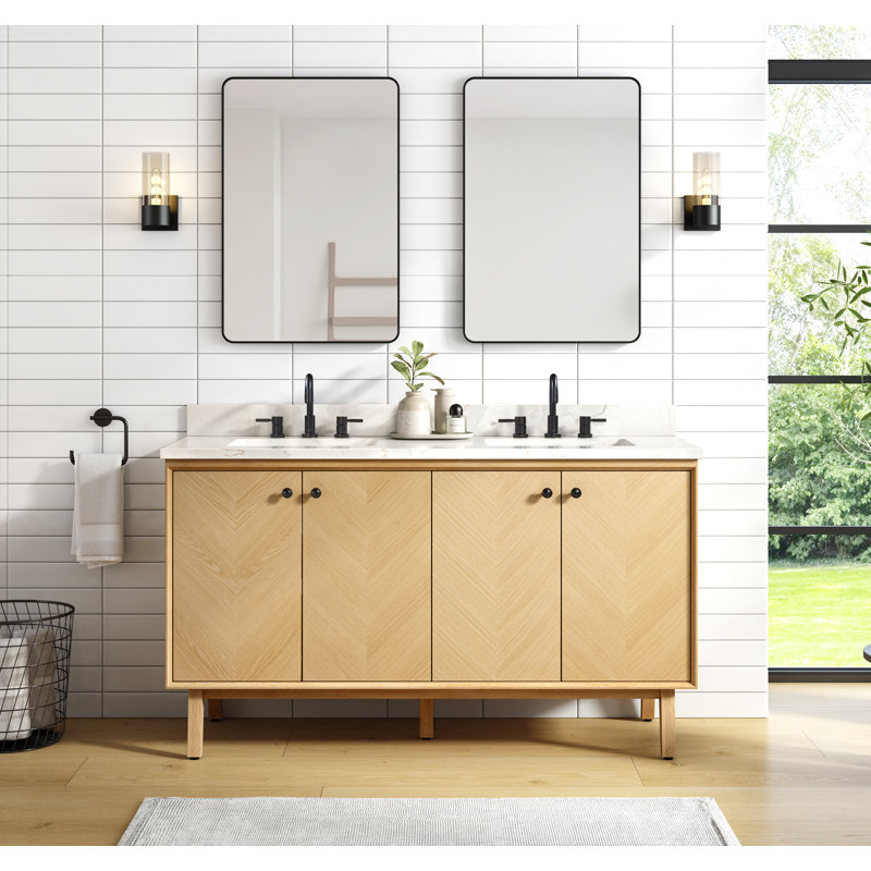 Adele 60'' W Double Bathroom Vanity Base, Natural