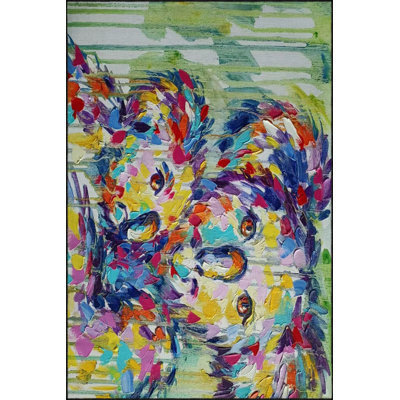 Panda Themed Pastel Pattern Decorative Woven Base Machine Washable Rug