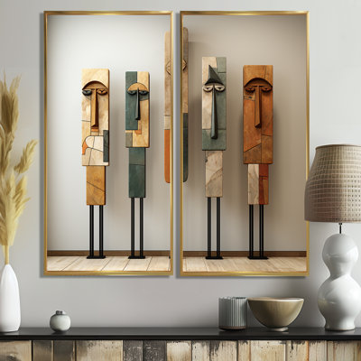 African Traditional Spirit Totems - Blue Traditional Wall Decor 2-Panels