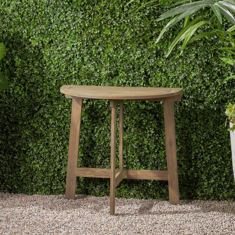 Table bistro pliable en bois gris, convient aux vérandas, conception demi-ronde et pratique