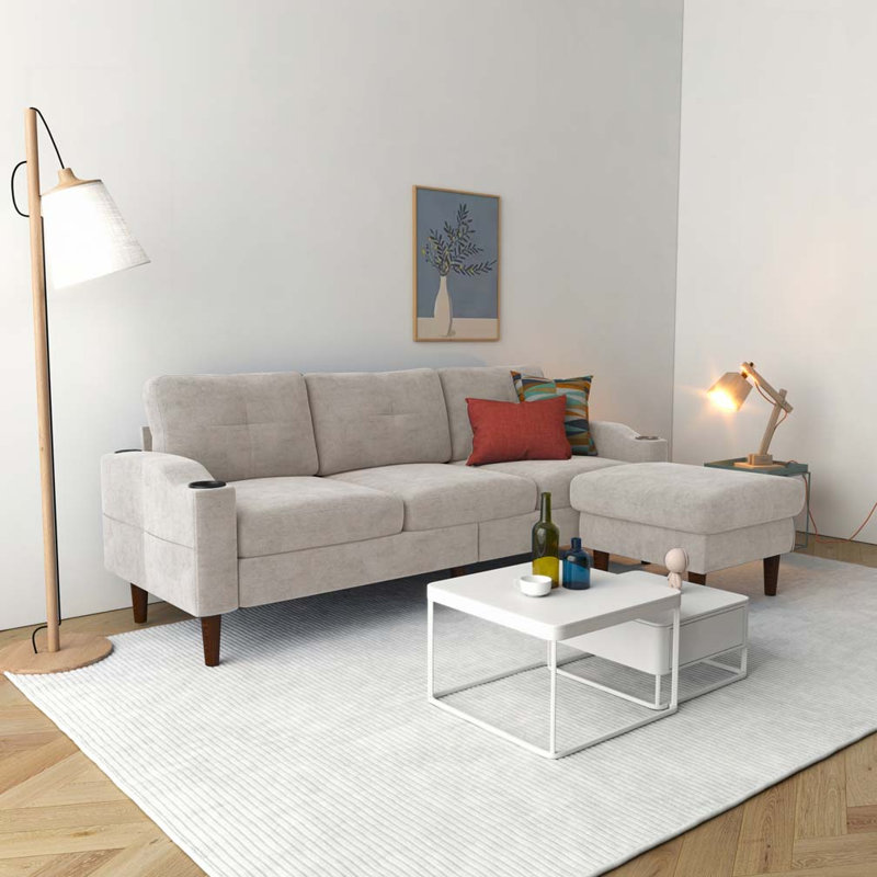 Canapé 3 places en L avec repose-pieds, Beige