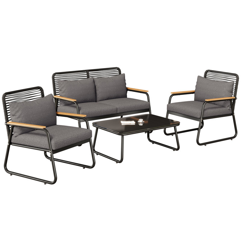 Outdoor Furniture Garden Lounge Set For 4 People, Black, Black