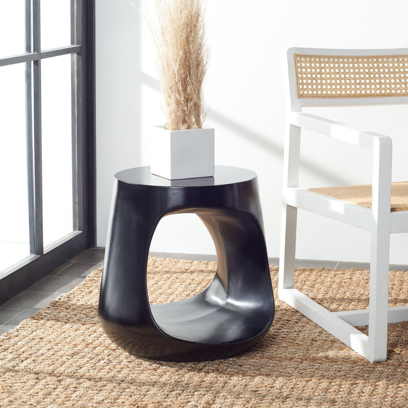 Chade Outdoor Concrete Accent Stool, Black