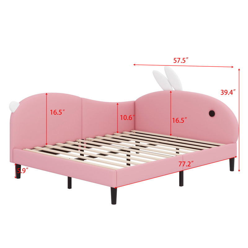 Upholstered Rabbit-Shape Daybed, Sofabed With Rabbit Ear Headboard, Full