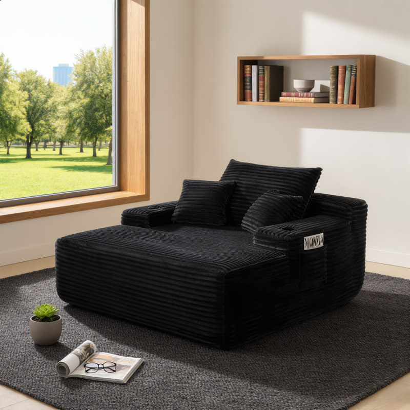 Élégant fauteuil inclinable ouvert à cadre large et sans accoudoirs noir multi-usage, Black Fabric