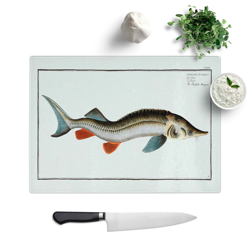 Tempered Glass Rusfish-Sturgeon Fish by M.E. Bloch Chopping Board, 28.5 cm W x 20 cm L