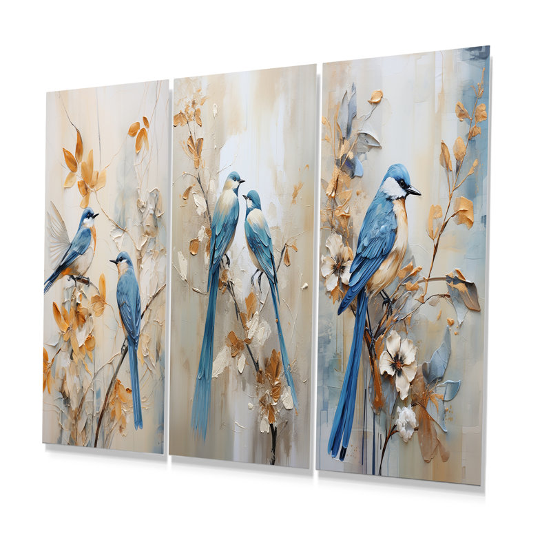 Minimalism Birds Paradise Floral Scenery - Bird Floral Metal Wall Decor Set Of 3, 28" H x 36" W