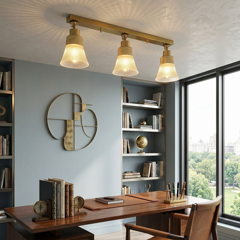 Alastair 3-Light Modern Fluted Glass Track Light Flush Mount, Gold