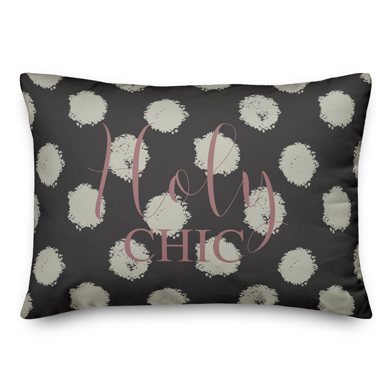 Coussin lombaire rectangulaire à pois, Blanc / noir
