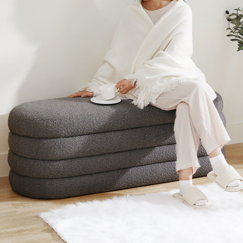 Repose-pieds rembourré avec rangement Rilie, Gris
