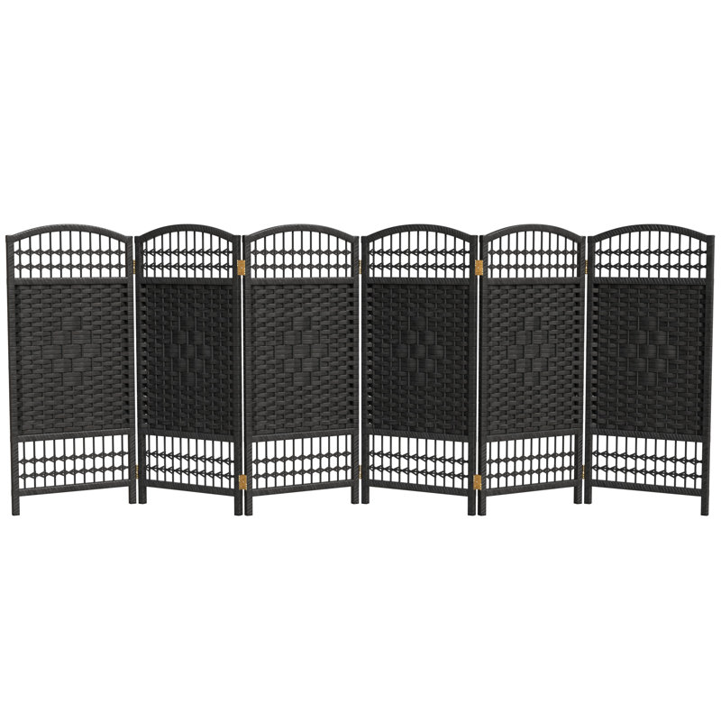 Paravent court en fibre tissée, Noir, 6, H 35,5 po