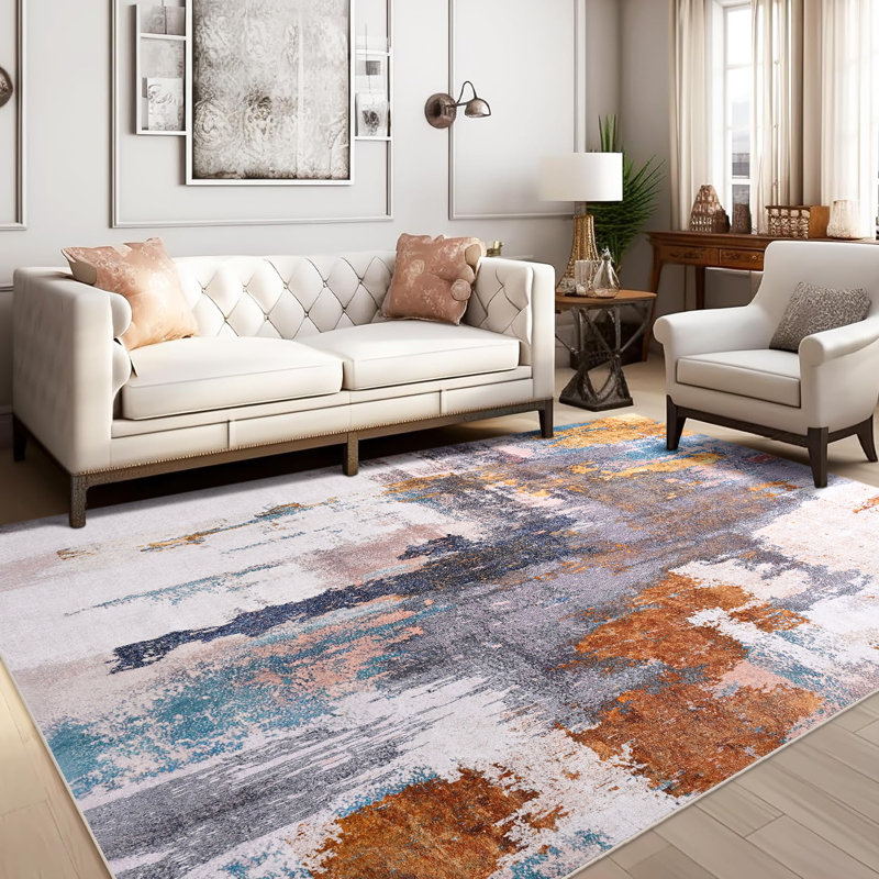 Fillender Washable Area Rugs Non-Slip Modern Abstract Soft For Living Room Entryway Bedroom, Rectangle 8' x 10', Tan