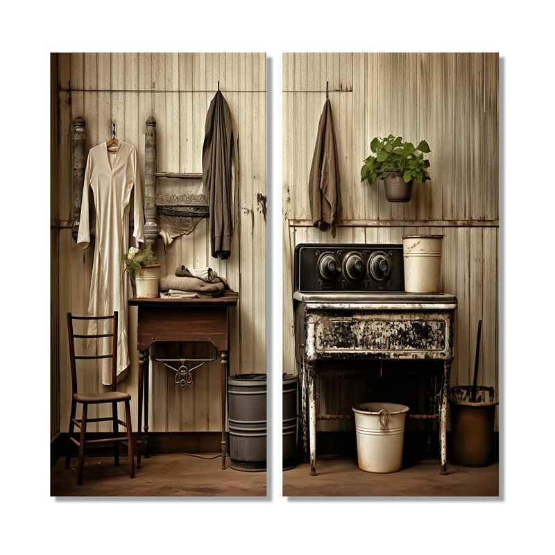 «Farmhouse Laundry Charm III», art mural beige 2 panneaux, H 20 po x l 24 po, Toile tendue, Ne s’applique pas
