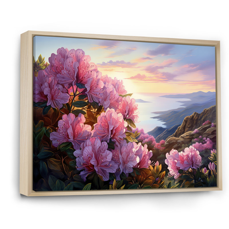 " Rhododendron Mountain Top Sunset ", 12" H x 20" W x 1" D, Natural Floater Framed