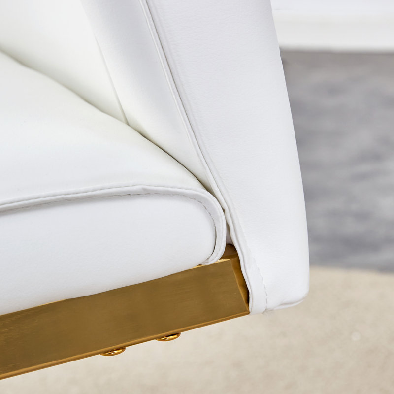 Ensemble de salle à manger de luxe en verre trempé avec 6 chaises en polyuréthane blanc haute résilience et pieds en métal doré
