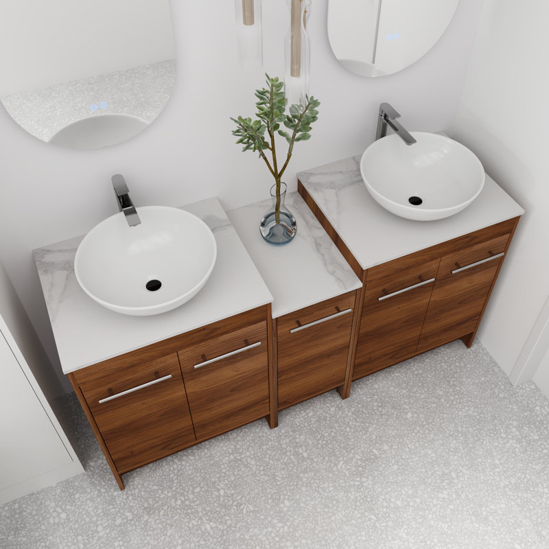 Maricielo 60" Double Bathroom Vanity Set, Freestanding Bathroom Vanity with Ceramic Sink Top, 5 Doors And 3 Shelves