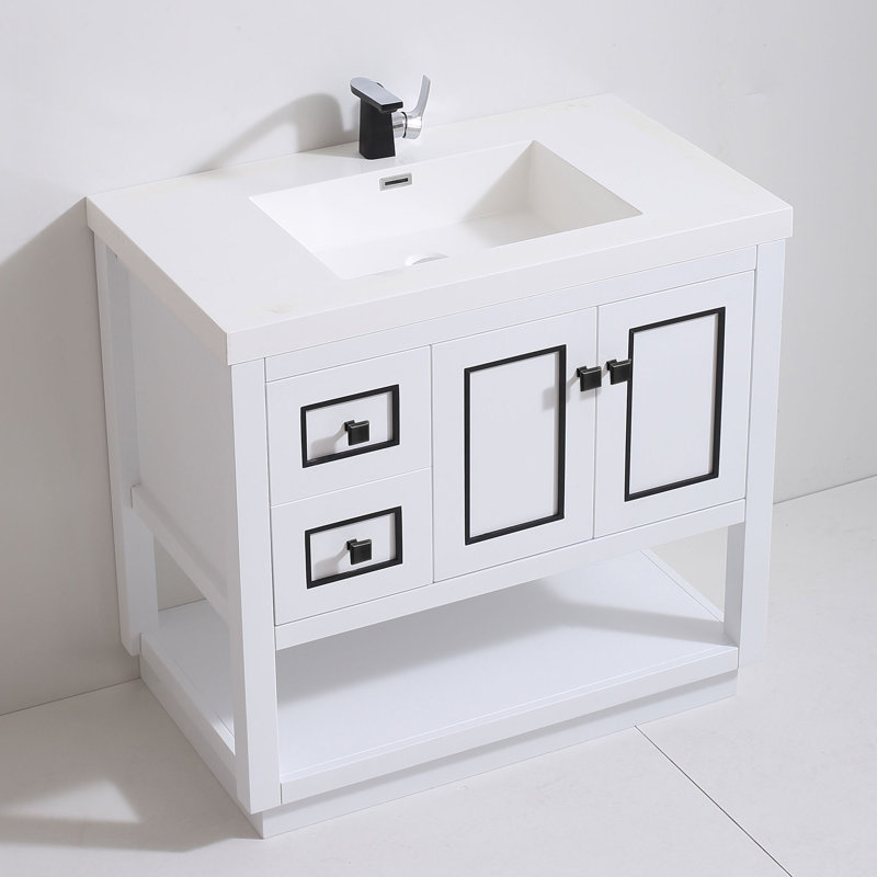 Thome 37'' Single Bathroom Vanity with Resin Top, White, Matte Black