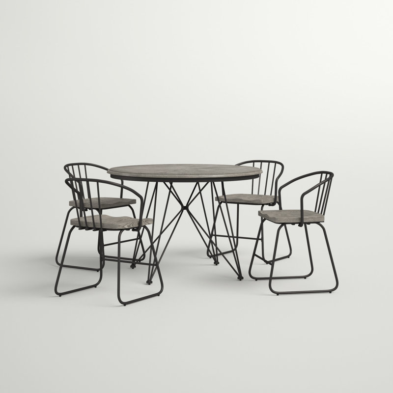 Nabu Ash Round Solid Wood Top with Iron Base Dining Table