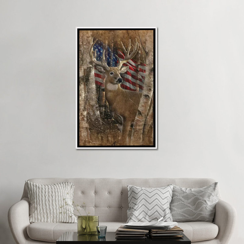 Whitetail Buck America par Collin-gris-impression d’art graphique, Pas de tapis, H 48 po x l 32 po x P 1,5 po