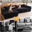 Canapé d'angle modulaire sans os de 264 cm de large, recouvert de velours côtelé noir, avec 5 coussins, convertible en lit 2 pièces, aucun assemblage requis-743266577-586151072-743266579