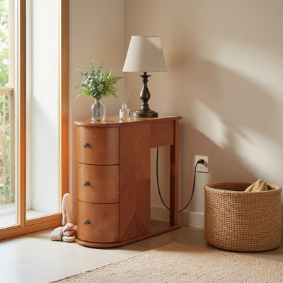 Table de bout moderne avec tiroir porte-gobelet caché, station de charge et table d'appoint coulissante, table de chevet en bois avec 2 tiroirs de rangement, table de bout peu encombrante pour la chambre à coucher et le salon