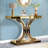 Tea Color Mirrored Console Table With Crushed Diamond Inlay, 39.4'' Long Glass Entryway Sofa Table, C-Shaped Base Modern Accent Narrow Table For Living Room, Hallway, Foyer, Entrance-1660936771