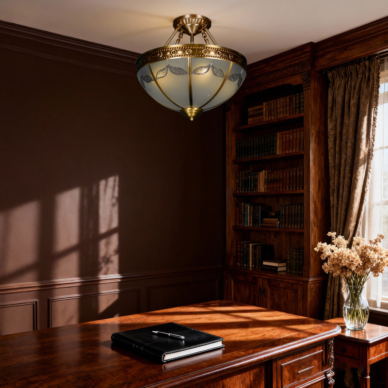 Lustre rond en cuivre semi-encastré, 4 lumières