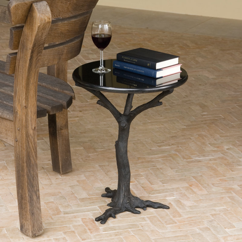 White Faux Bois Side Table, Black