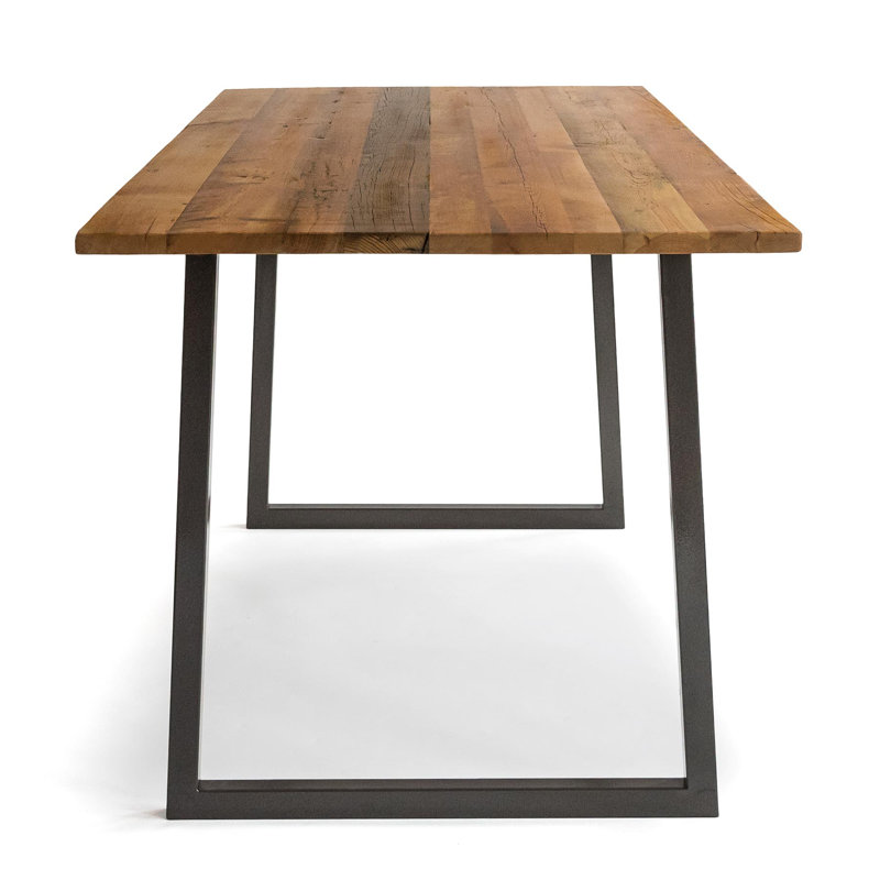 Doron Solid Wood Top Metal Base Dining Table, Weathered, 42" H x 108" L x 42" W