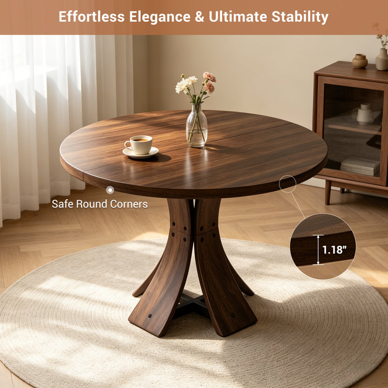 R43.4'' Round Dining Table for 4, Circle Modern Kitchen Table for Dining Room, Kitchen, Brown