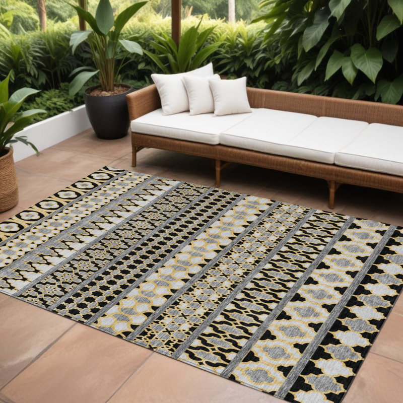 Tapis extérieur lavable quadrilobe gris anthracite 10 pi x 14 pi